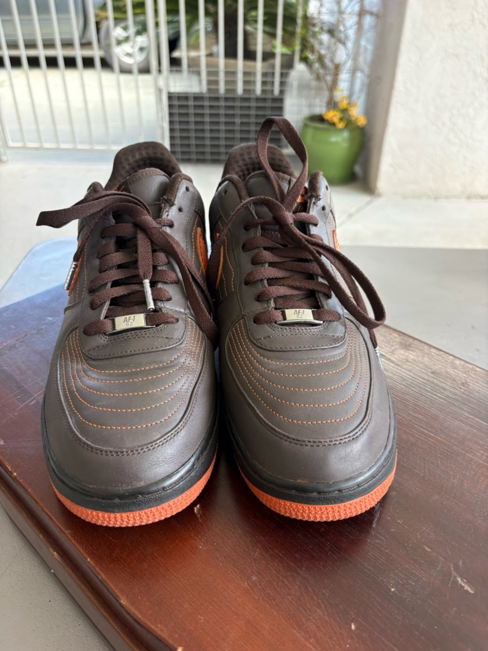 Men's Athletic Sneakers in Brown with Orange Accents